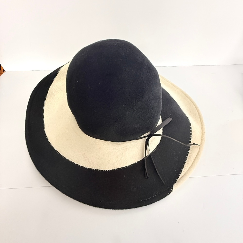 Chapeau Creations Wide Brim Felt Hat Black Cream Ribbon Original Custom Designed